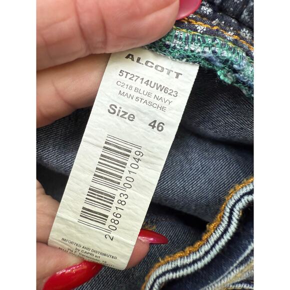 Alcott Men's distressed stone wash blue denim buttonfly jeans - Picture 5 of 5